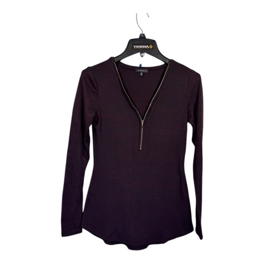 Dynamite Sweater Womens Size Small Burgundy Zippered V-Neck Knit 90s Chic